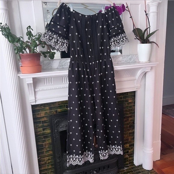 LOVE SAM Water Lily Off The Shoulder Washed Black Jumpsuit Sz Small LIKE NEW - Picture 5 of 16